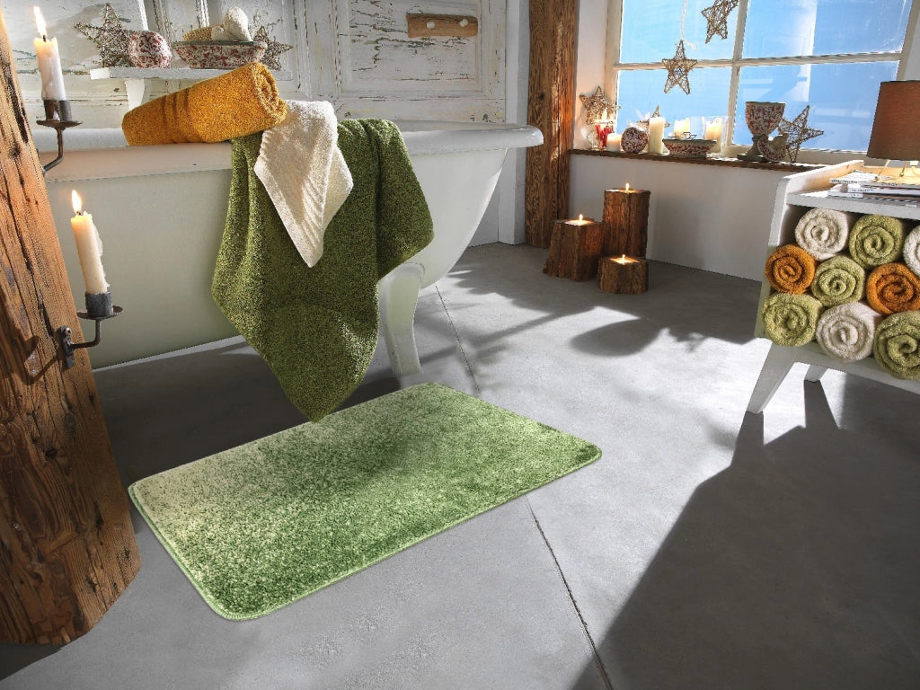 Tappeto Bagno Camera Scendiletto Doccia Vasca Antiscivolo Assorbente Shaggy Soffice IBISCO A Parure 3 Pezzi - Verde