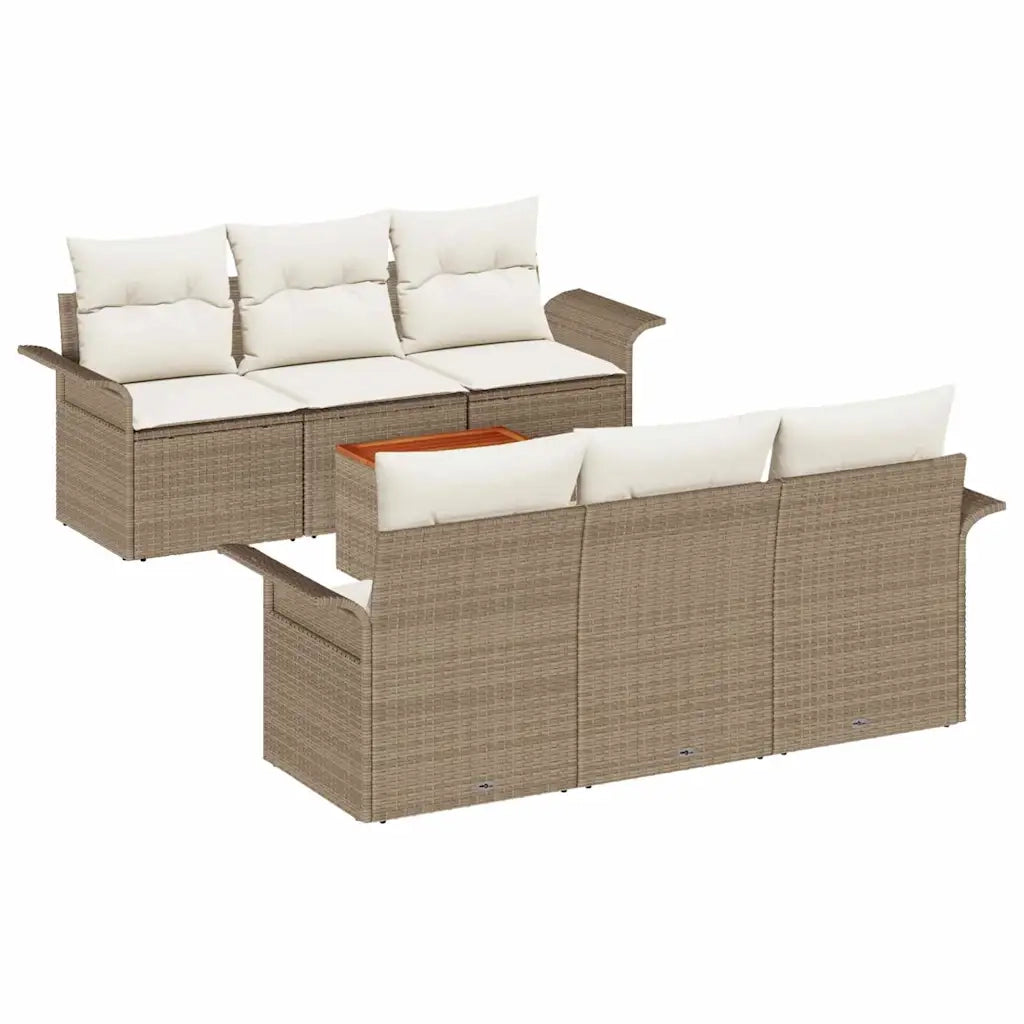 Set Divano da Giardino 7 pcs Beige e Crema polyrattan