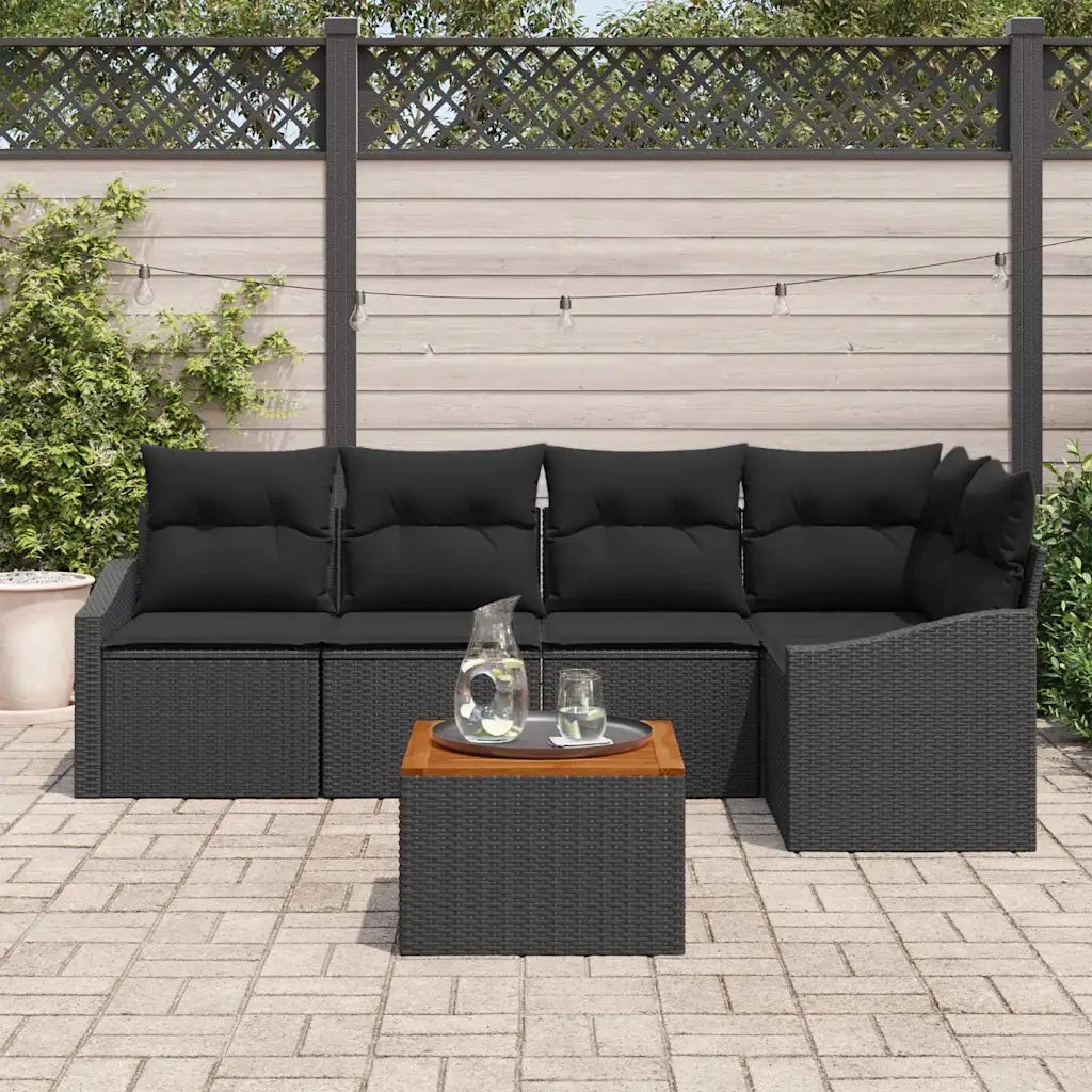Set Divano da Giardino con cuscino 6 pcs Nero polyrattan 3347835