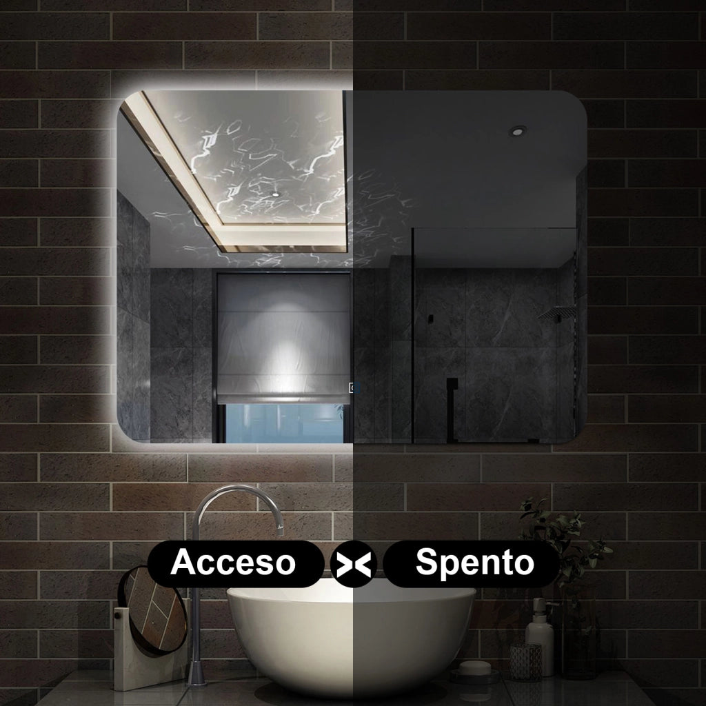 specchio 100 x 60 cm rettangolare con luce led e touch