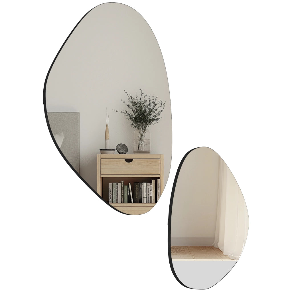 Specchi da Parete 2 Pezzi ¨C zephmum ¨C Nero, Metallo, 70x46 e 49.5x31 cm