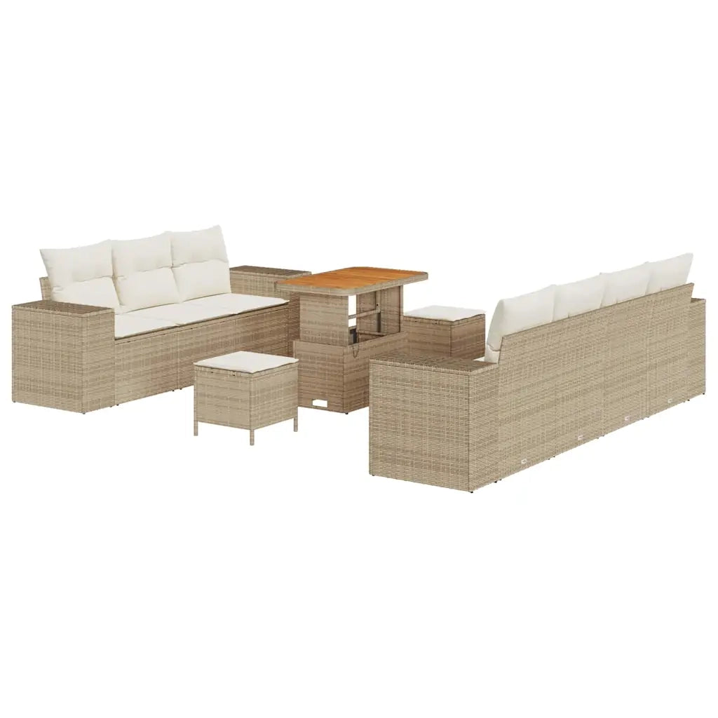 Set Divano da Giardino con cuscino 10 pcs Beige polyrattan