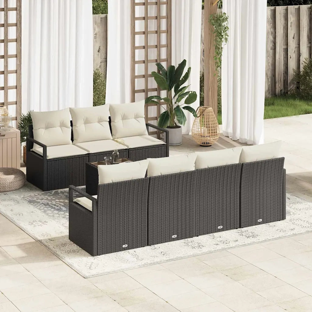 Set di divani 8 pcs Nero e Crema polyrattan