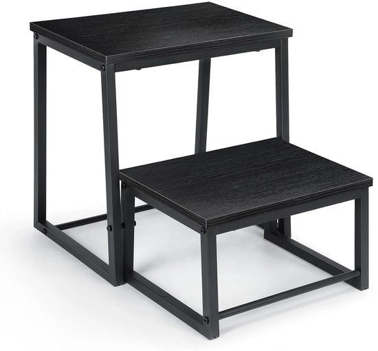 Scaffale a 2 gradini - pieghevole - nero - legno
