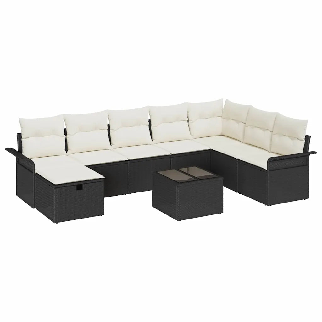 Set Divano da Giardino con cuscino 9 pcs Nero Poly Rattan