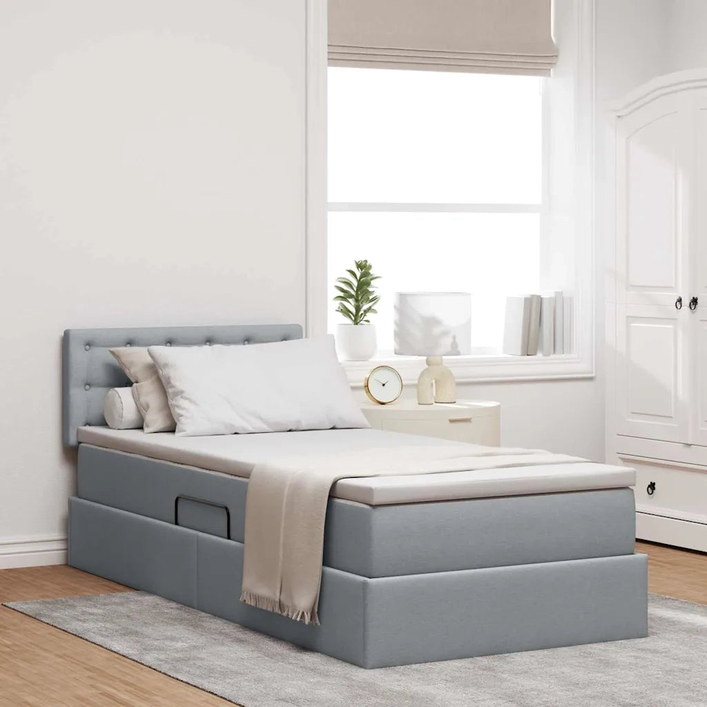 Letto con contenitore e LED Grigio chiaro 100 x 200 cm Tessuto 3371250