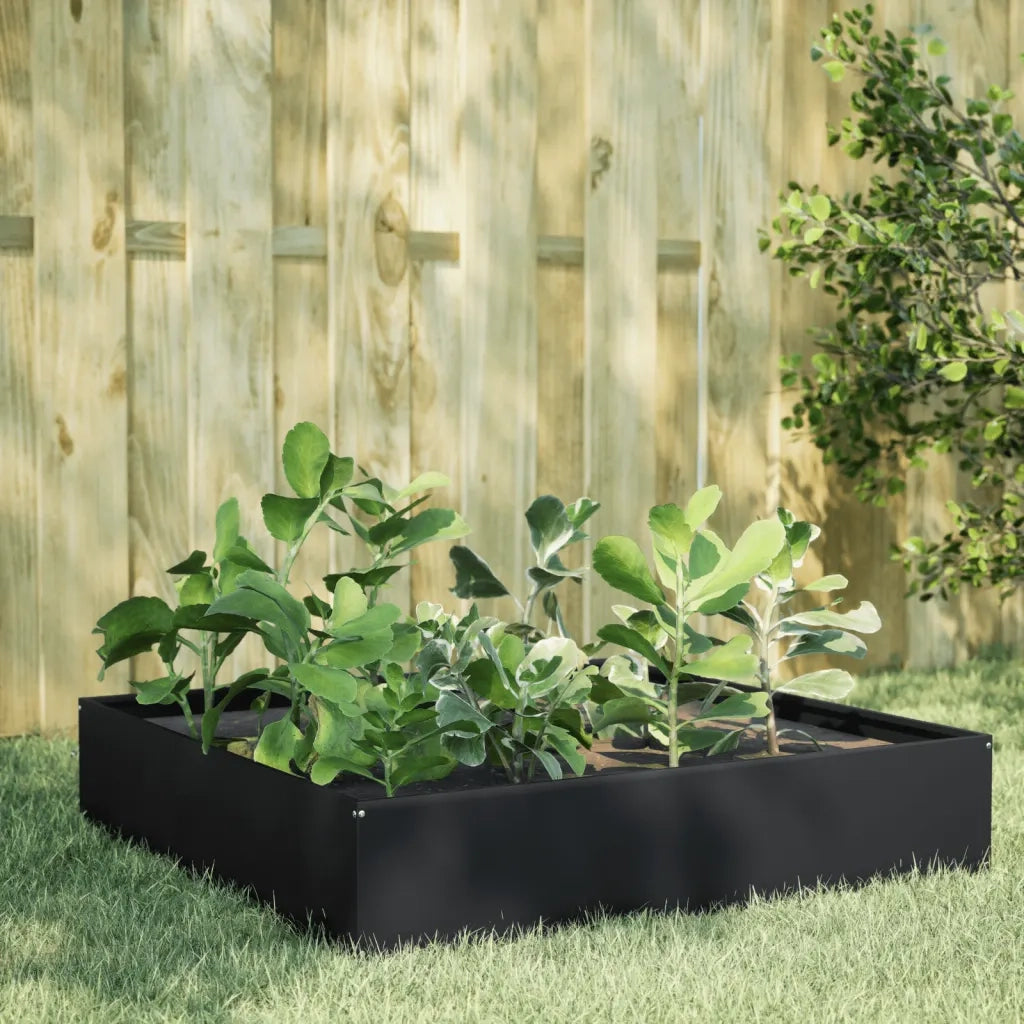 Fioriera | Cassetta per fiori | Vaso Rialzata da Giardino Nera 100x100x33,5 cm in Acciaio
