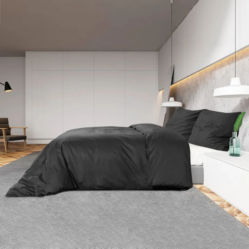 Set Copripiumino Nero 260x240 cm in Microfibra Leggera 135972