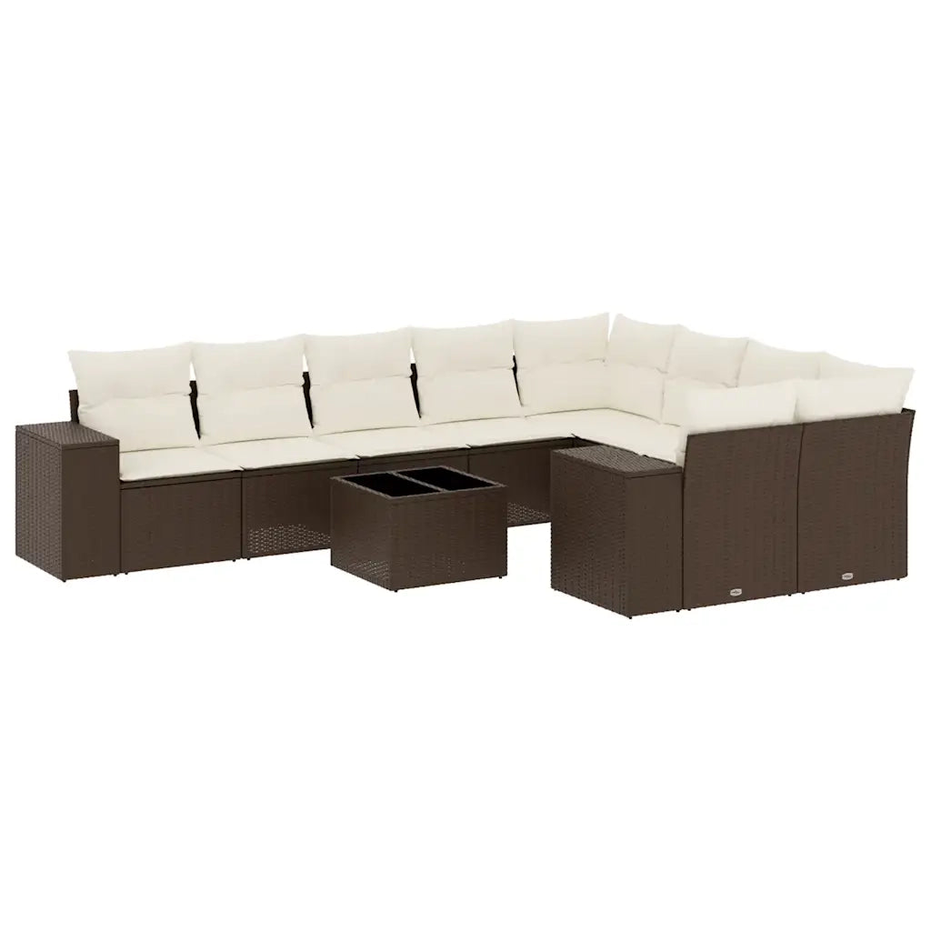 Set Divani da Giardino 10pz con Cuscini in Polyrattan Marrone 3255390