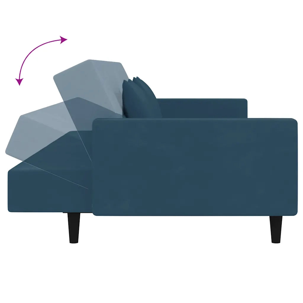 Divano Letto a 2 Posti con 2 Cuscini-Sofa Letto 2 Posti-Daybed Blu in Velluto 848093