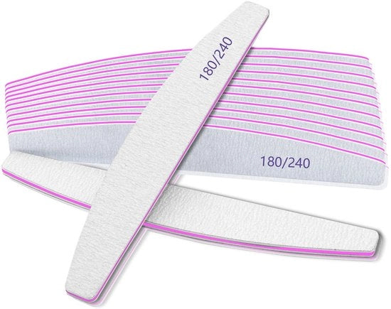 Vijl a doppia faccia professionale 180/240 grano - 12 pezzi - Adatto per geli e acrilici - Per unghie delle dita e dei piedi - Emery Board di alta qualità - Ideale per salone di bellezza - Vijl per unghie