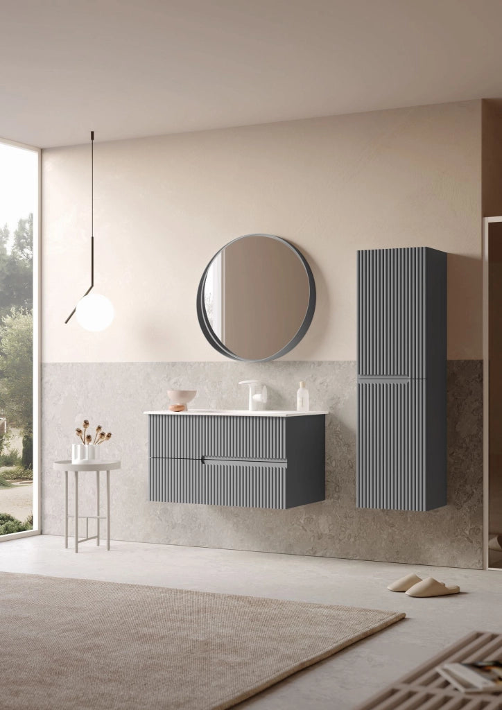 Specchio decorativo in legno "Moonlight 90 v2" - 90 x 7 x 90 cm - Grigio opaco