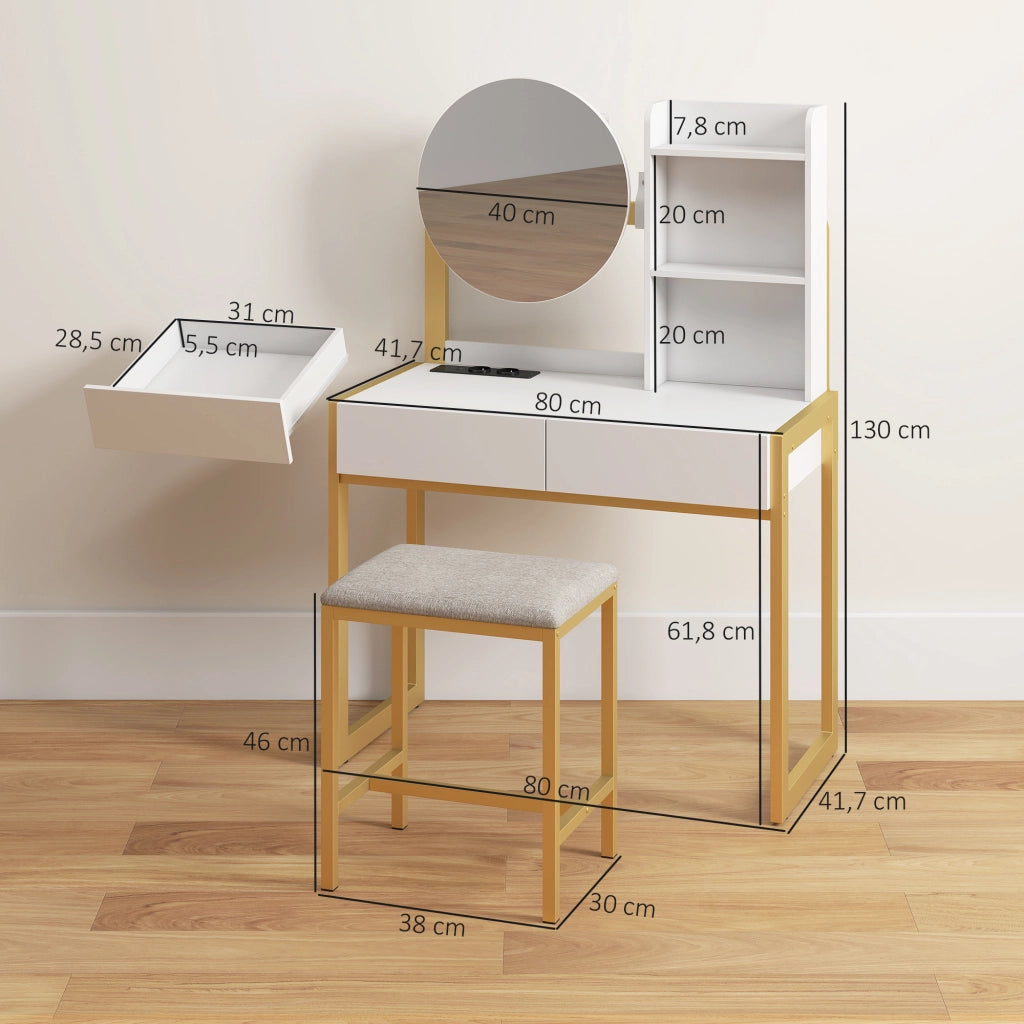 Cassettiera con specchio e sgabello imbottito ¨C Minimal ¨C bianco 60x40x