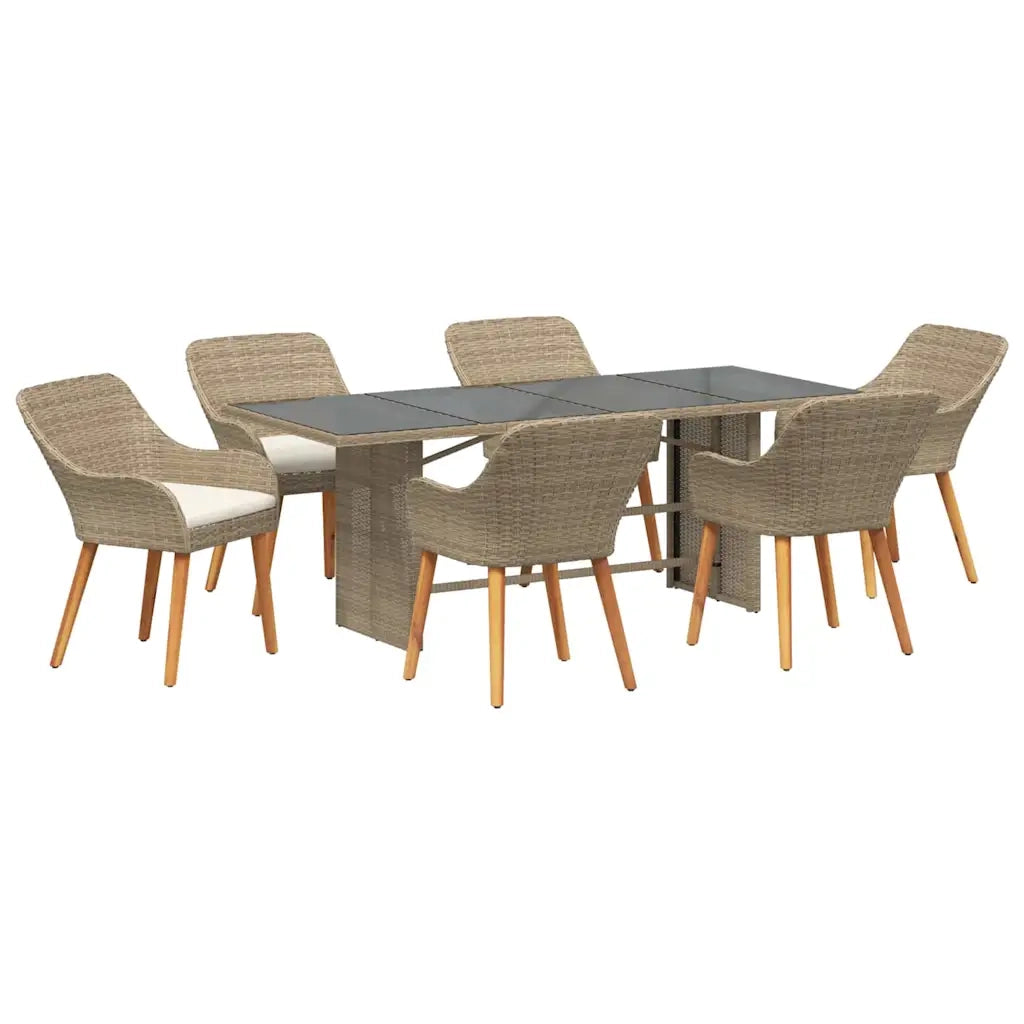 Set da Pranzo per Giardino con cuscino 7 pcs Beige polyrattan