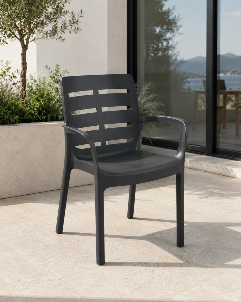 SEDIA IMPILABILE CON BRACCIOLI 'BORNEO' Col. Antracite - PRO GARDEN