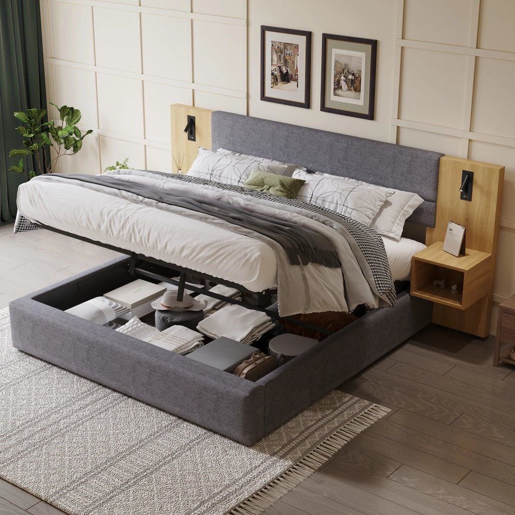 letto imbottito velluto grigio e naturale 160 x 200 cm