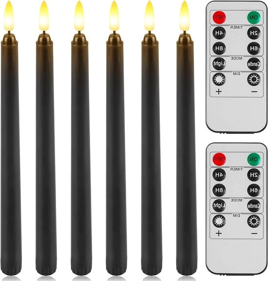 Set di candele LED con fiamma oscillante - 6 pezzi - 28 cm - Comando a distanza - Funzione orologio - Funziona con batterie - Fiamma lampeggiante - Candele elettriche per Halloween e Natale