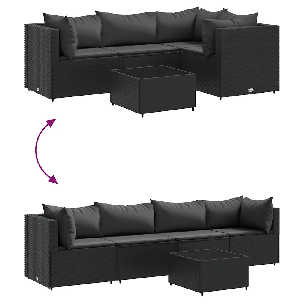 Set Divani da Giardino 5 pz con Cuscini Nero in Polyrattan 3308083