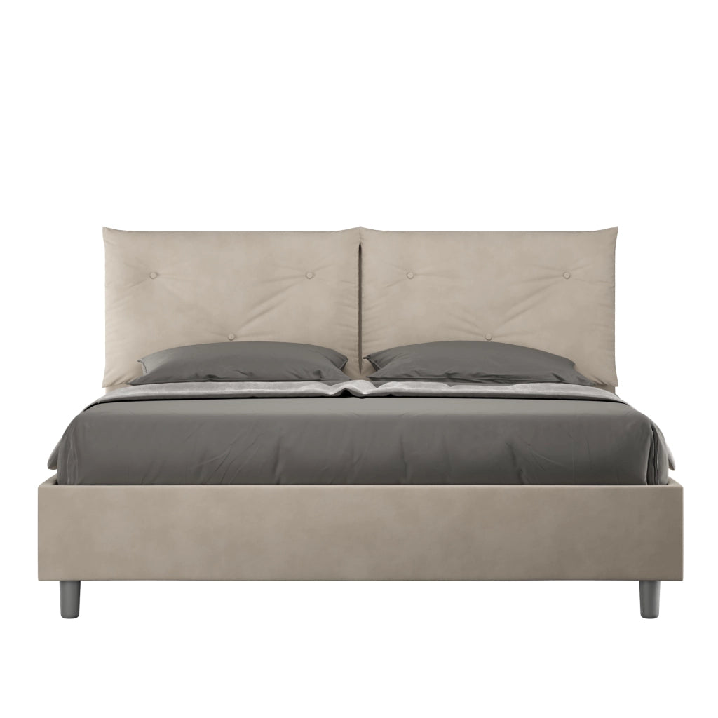 BS COM Letto queen size con rete imbottito 150x190 microfibra sabbia Large