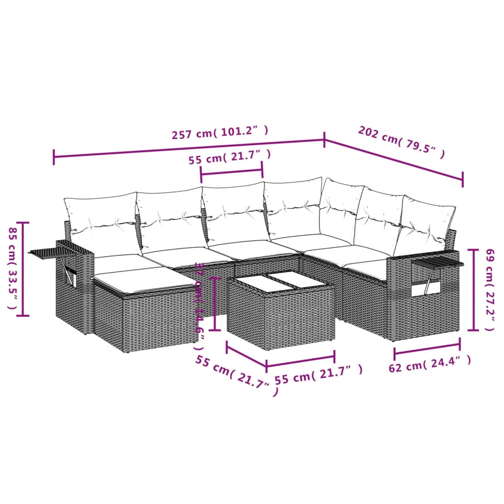 Set Divano da Giardino 8 pz con Cuscini Grigio in Polyrattan