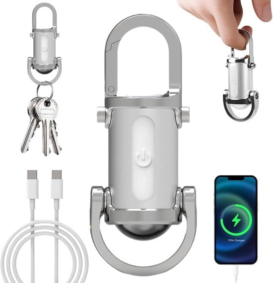 Mini lampada da tasca impermeabile, 1200 lumen LED super luminosa, lampada da tasca portatile con batteria ricaricabile e 8 modalità, adatta per campeggio, escursioni e emergenze (argento).