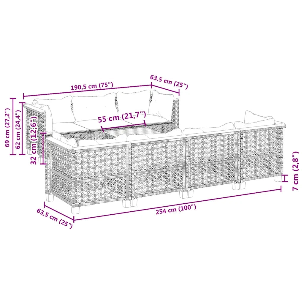 Set Divano da Giardino 8 pz con Cuscini Beige in Polyrattan 3261754