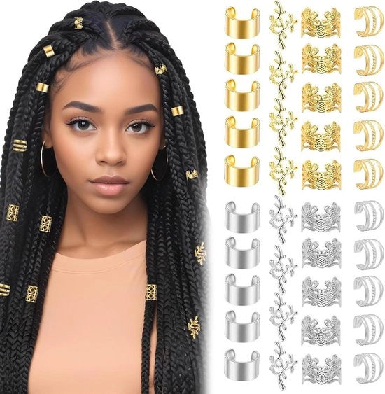 120 pezzi di accessori per capelli in metallo per vlechten e dreadlocks (oro + argento)