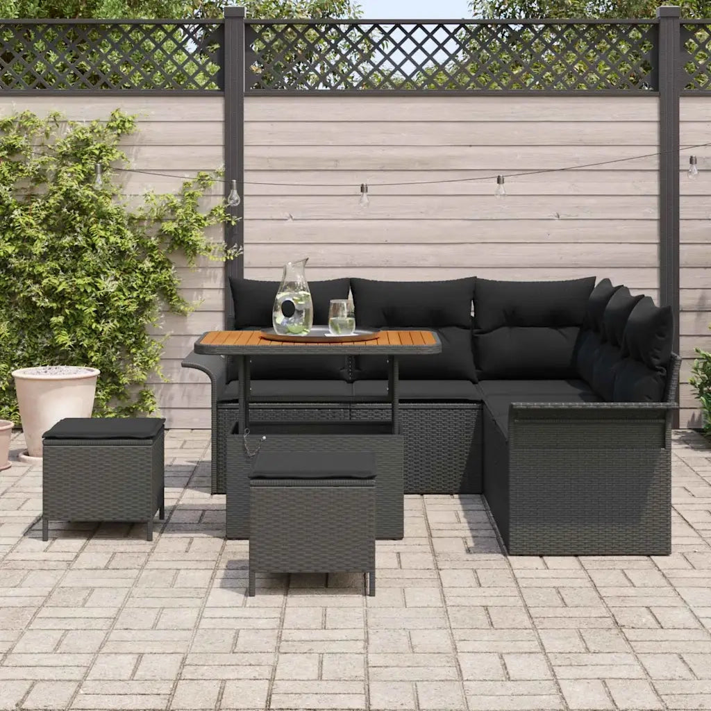 Set Divano da Giardino con cuscino 8 pcs Nero polyrattan