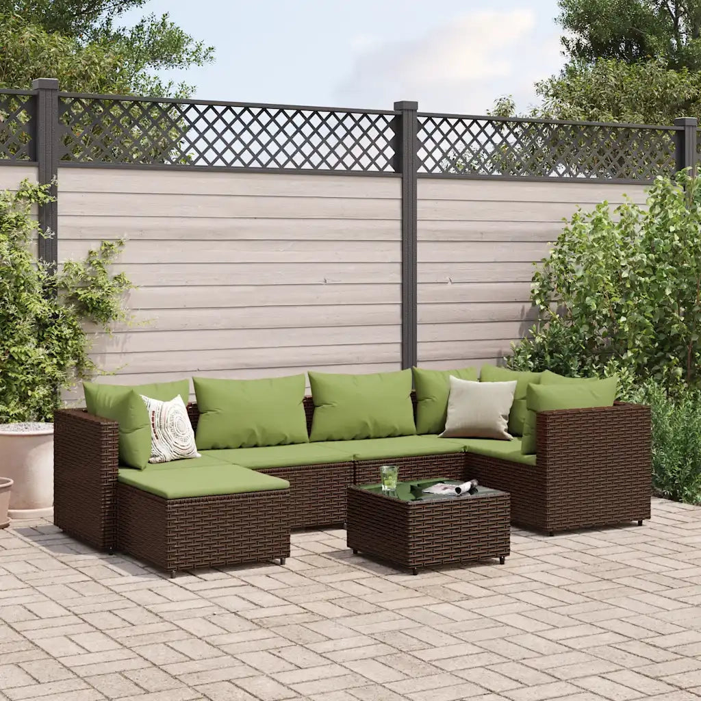 Set Divani da Giardino 7 pz con Cuscini in Polyrattan Marrone 3308222