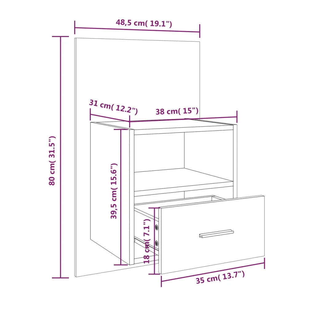Comodino a Muro Grigio Sonoma 816966