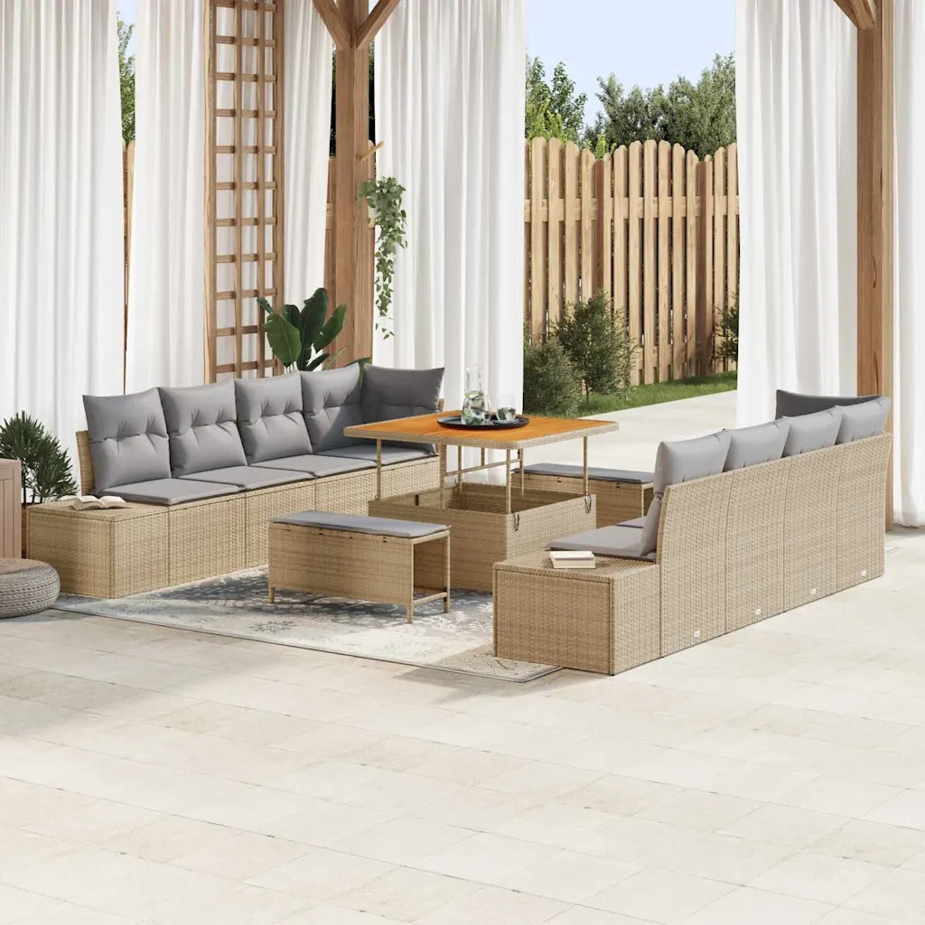 Set Divano da Giardino con cuscino 11 pcs Beige polyrattan 3362767