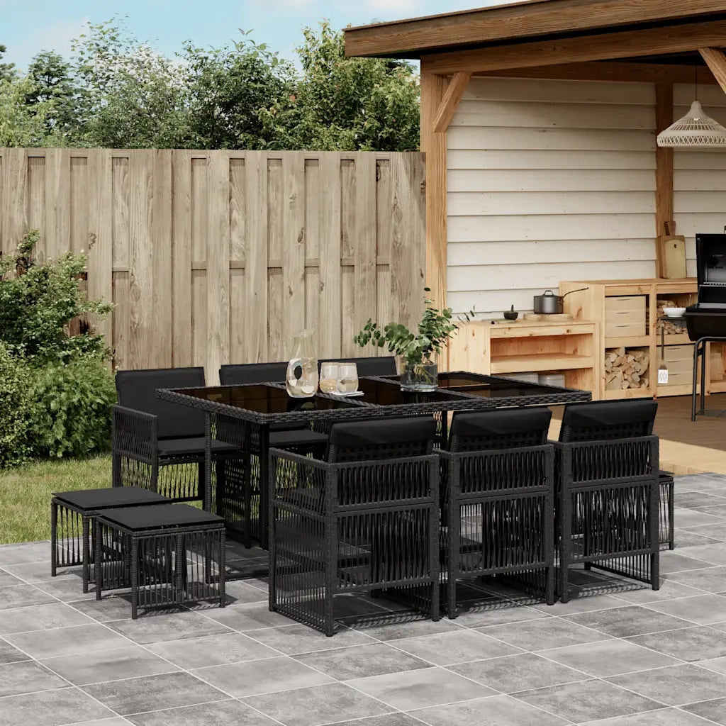 Set da Pranzo da Giardino 11 pz con Cuscini in Polyrattan Nero 3210967