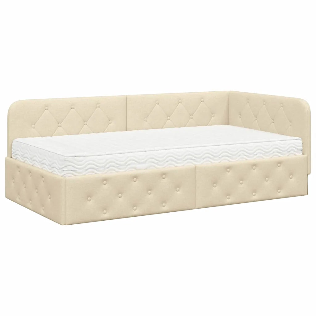 Cornice del letto ad angolo Crema 100 x 200 cm Tessuto