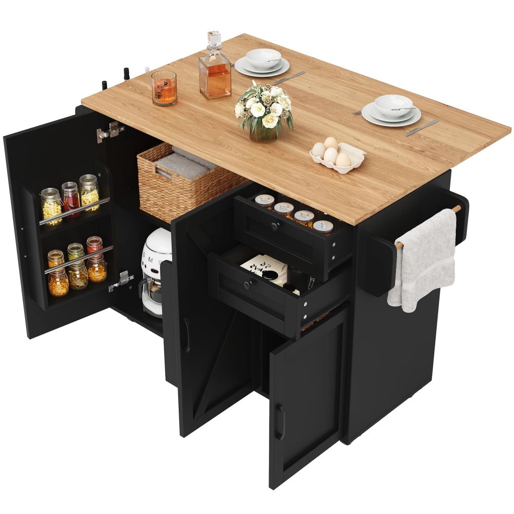 Tavolo da Pranzo con Vano Contenitore e Ripiani ¨C MINIMAL ¨C Nero, Effetto Legno