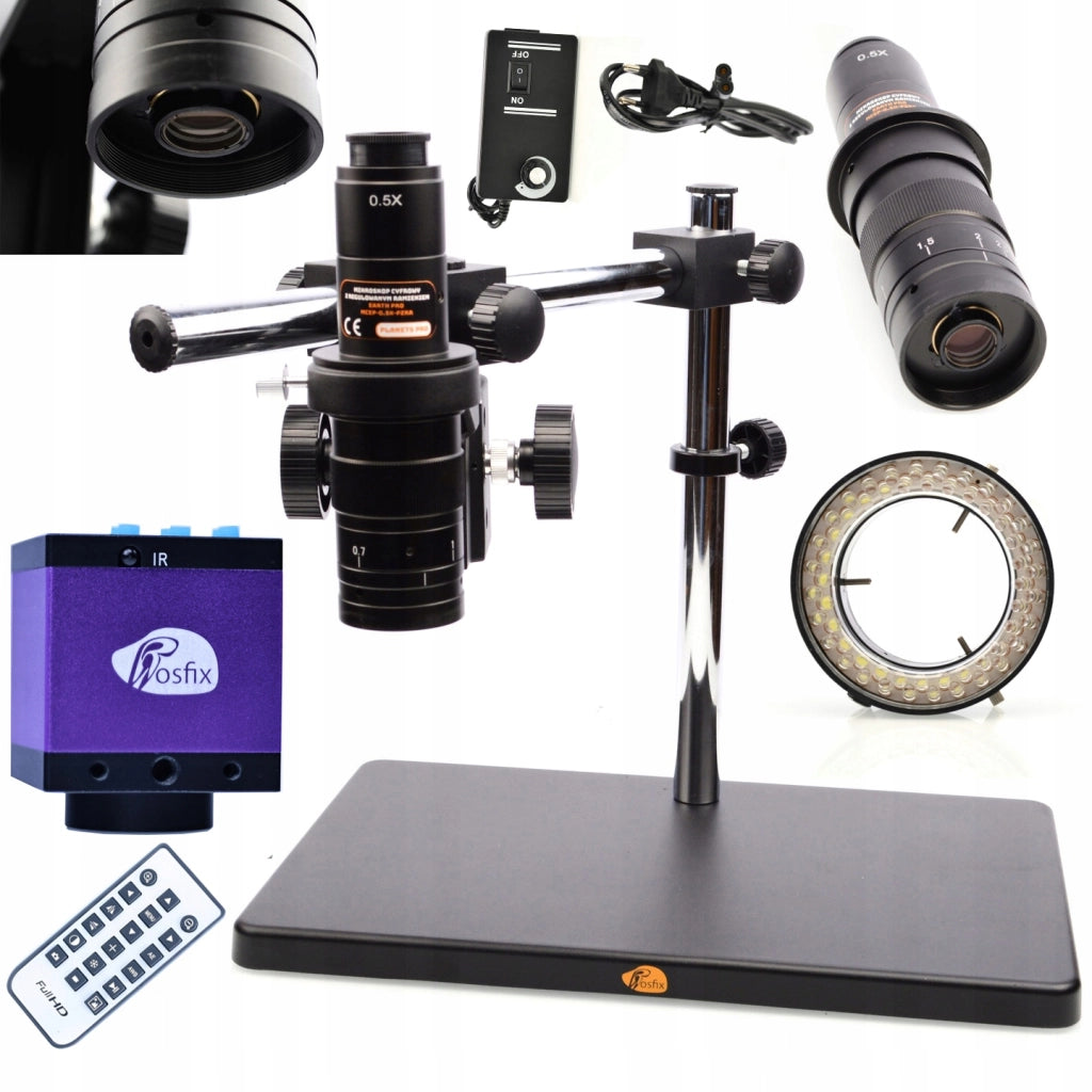 Mikroscopio Digitale Earth Pro MCEP-0.5X-PZRR con Braccio Regolabile e Illuminatore 56xLED | Zoom 7-45x, C-Mount