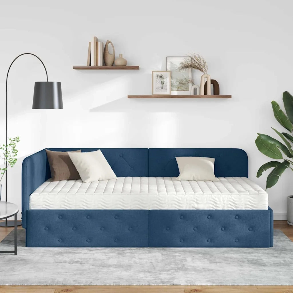 Cornice del letto ad angolo Blu 90 x 190 cm Tessuto
