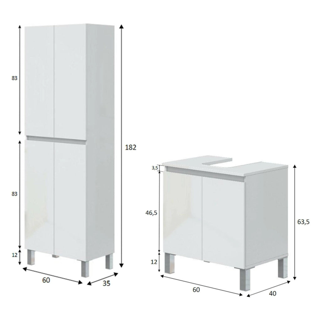 Trevico, set Mobili Bagno 4 Ripiani, Bianco Lucido