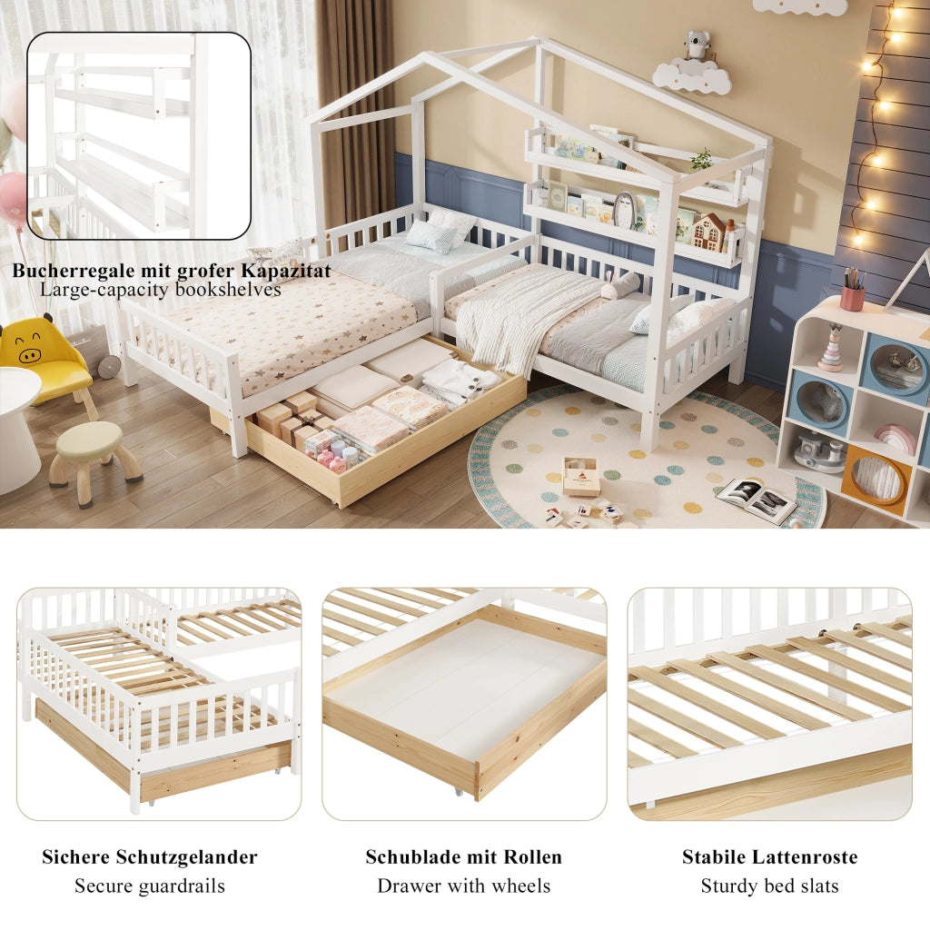 LETTO a casetta con cassetti e ripiani 242x209x178,5 cm Bianco