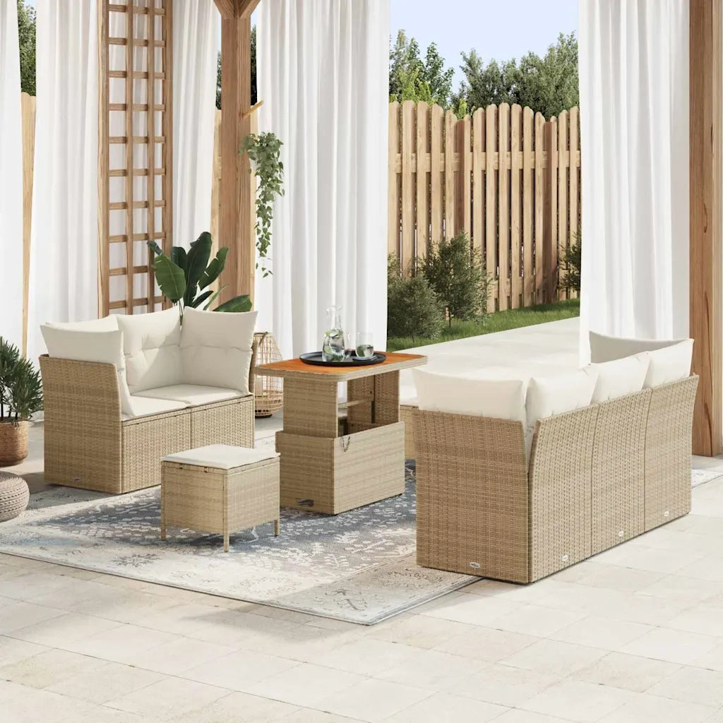 Set Divano da Giardino con cuscino 8 pcs beige e panna