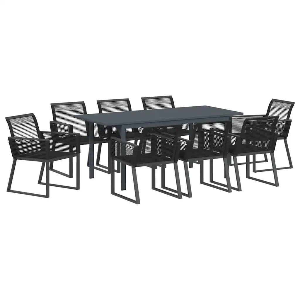 Set da Pranzo per Giardino 9 pcs Nero polyrattan