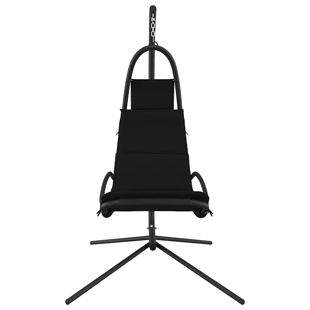Sedia Dondolo Giardino-Sedia da esterno con Cuscino Nero Tessuto Oxford Acciaio
