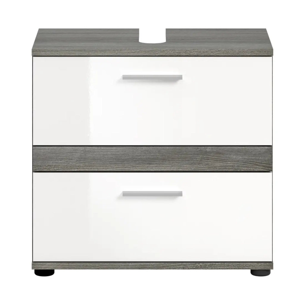 Mobile sottolavabo WILLIAM – Grigio scuro e bianco – 60x57x34 cm – 2 cassetti