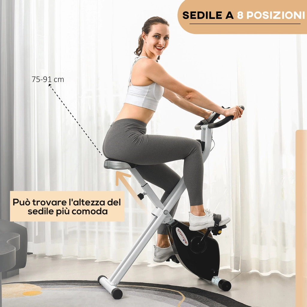 Cyclette Pieghevole Magnetica 8 Livelli Display LCD 97x43x110 cm Nero