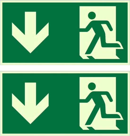 Pannello di emergenza illuminato 300 x 150 mm - 2 pezzi - Per imbarcazioni e scale