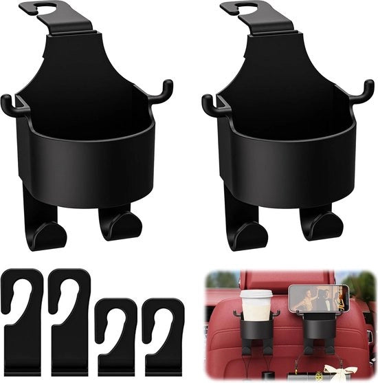 Sostegno per bicchieri da auto, becheriere universale, becheriere, contenitore per lattine, contenitore per mini-filtro con hanger, contenitore per bicchieri da caffè e lattine, nero, 2 pezzi