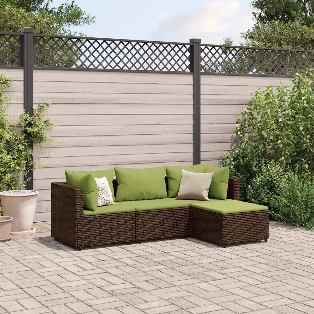 Set Mobili da Giardino 4 pz con Cuscini in Polyrattan Marrone 3308054