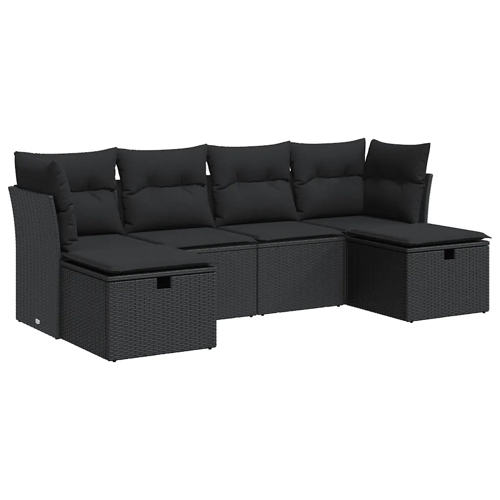Set Divano da Giardino 6 pz con Cuscini Nero in Polyrattan 3325321