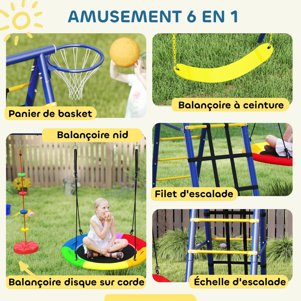 Set Gioco Giardino 6 in 1 con Altalene, Canestro e Reticolato ¨C Minimal ¨C Multicolore