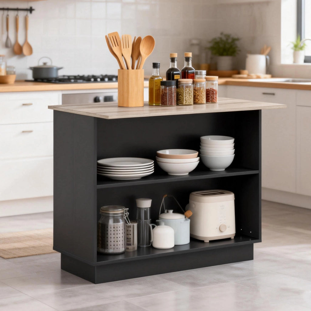 Carrello da Cucina con 2 Ripiani e 2 Ante ¨C Xylo ¨C Rovere e Nero, 105x60x82 cm