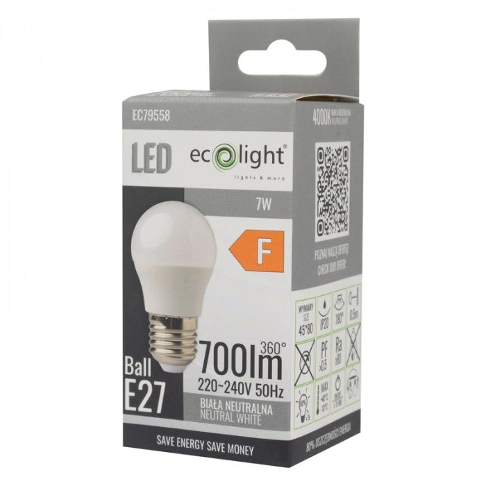 Lampadina LED E27 7W 630lm 4000K anti-sfarfallio Ecolight